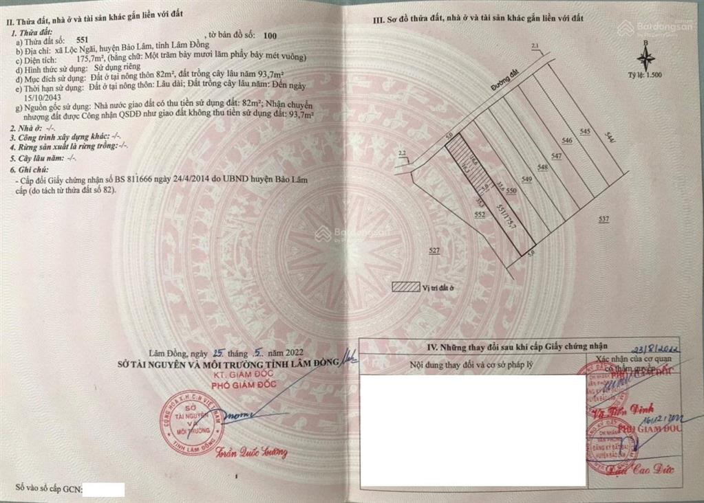 Chính chủ cần bán đất thổ cư, diện tích 532m2 có 249m2 thổ cư tại xã lộc ngãi, huyện bảo lâm