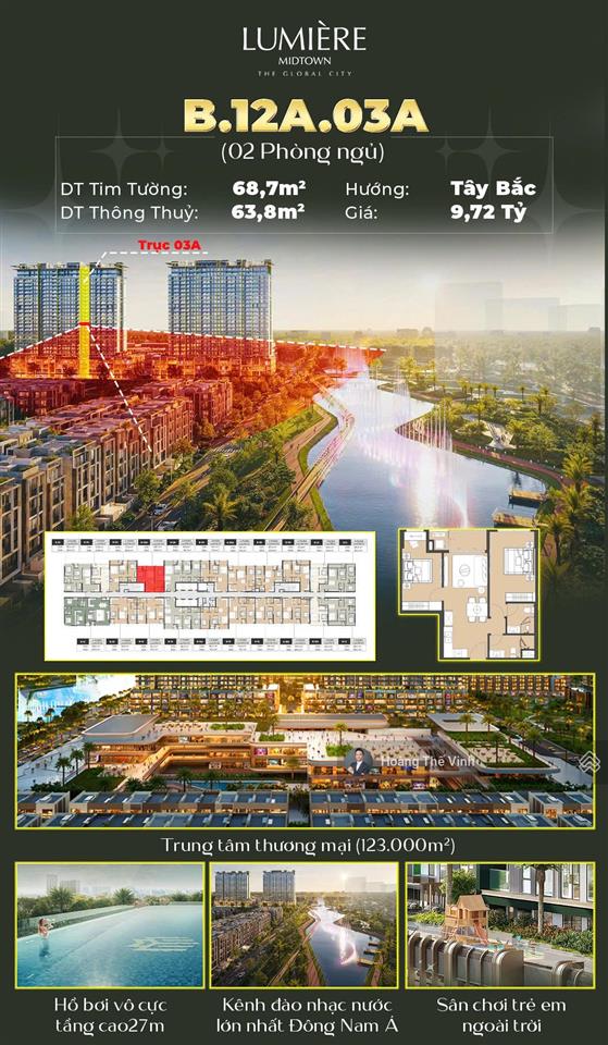 Đơn giá hời lumiere midtown view sông 68.7m2. giá 125 triệu/m2 chưa vat ngay 0932 778 ***