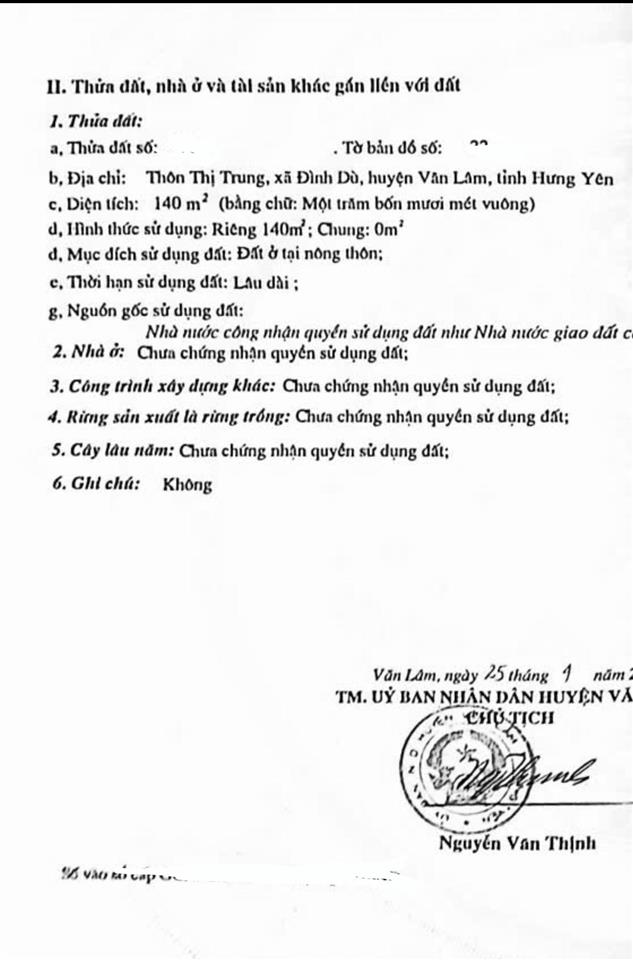 Cần bán lô đất tại đình dù đường thông 2 ô tô tránh nhau