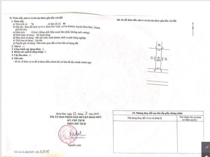 Bán đất dịch vụ phú vinh, an khánh, hoài đức, ô 76, mặt tiền 5.8m, đường 8.5m. giá chỉ 162 triệu/m²