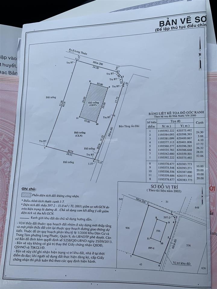 Lô góc đất ở 1477m2 đường long thuận, p. long phước, q9, giá 12tr/m2