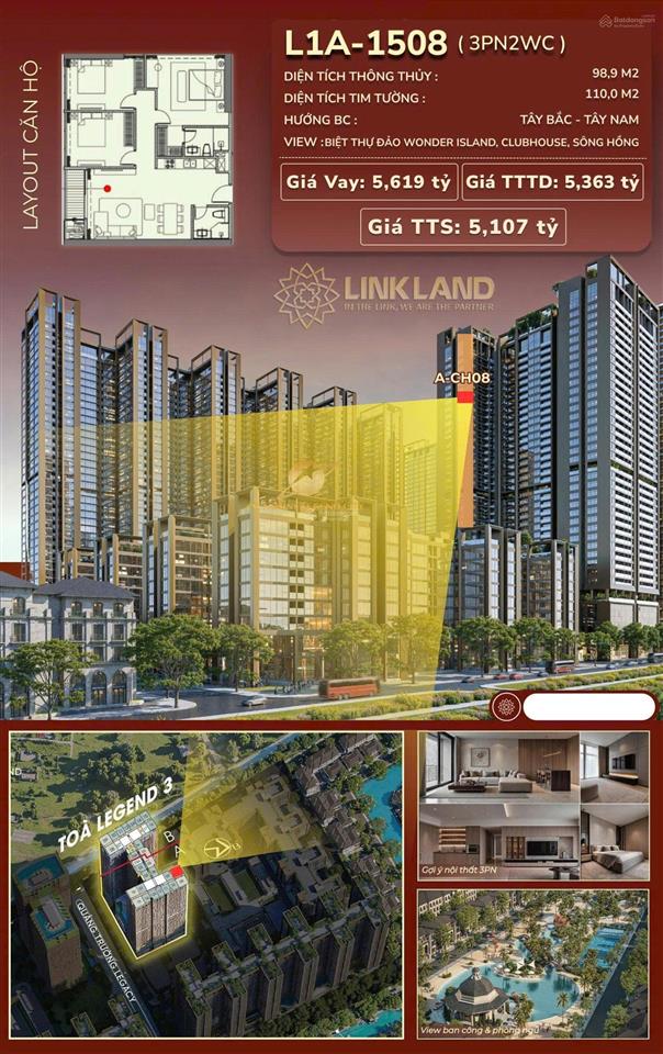 Căn 3pn view biệt thự đảo tầng trung 15 siêu đẹp hàng ký mới cđt, giá 46tr/m2 rẻ vô địch