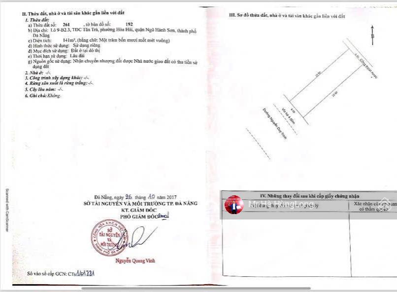 Bán đất mặt tiền nguyễn duy trinh đà nẵng, dt 141m2