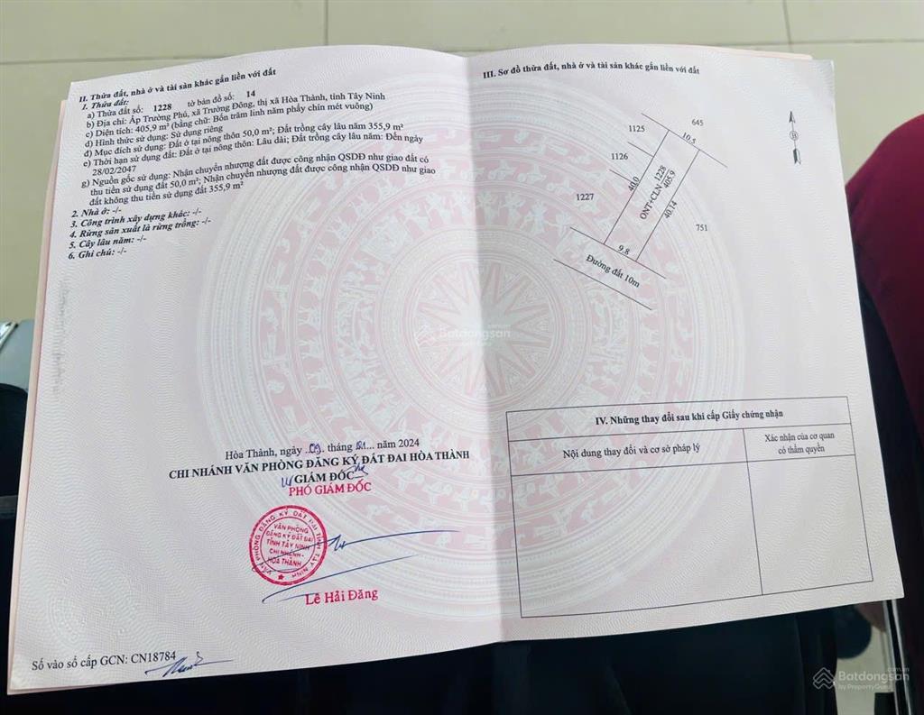 Bán đất đường 21, xã trường đông, thị xã hoà thành, tây ninh