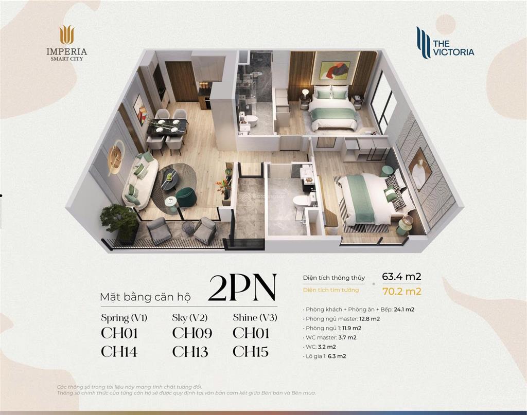 Chính chủ cần bán gấp căn 3pn2vs diện tích 85m2 giá 6 tỷ tại the victoria vinhomes smart city