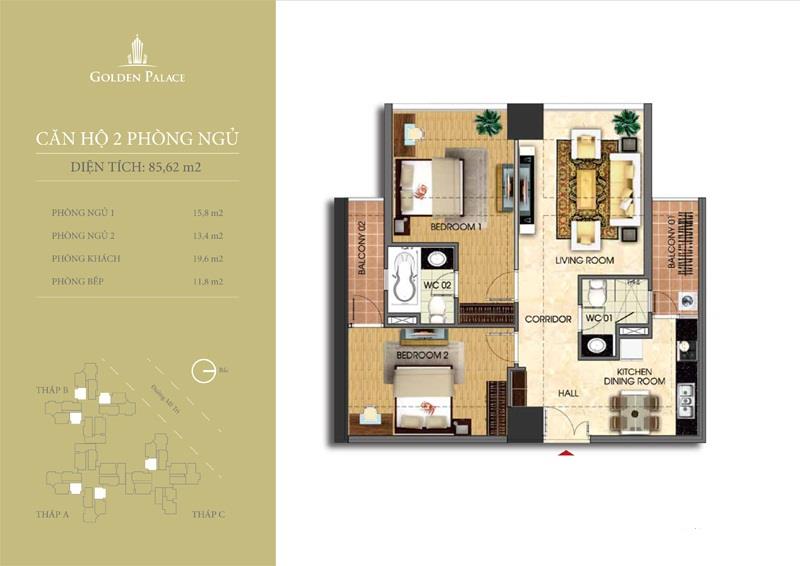 Bán căn hộ chung cư view đẹp tại golden palace, 6,2 tỷ, 86m2, nam từ liêm, hn