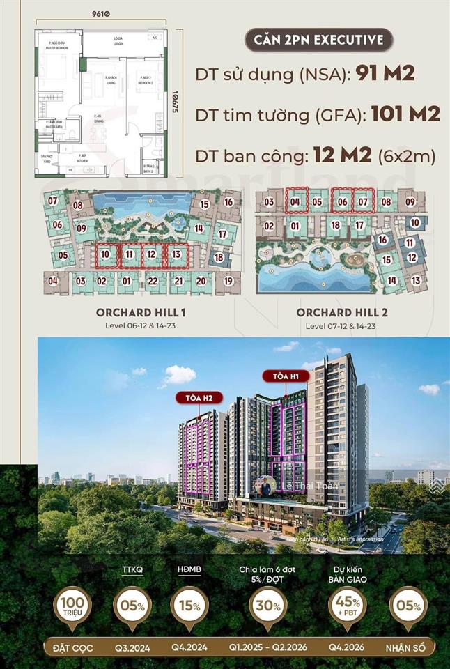 Chủ ngộp cắt lỗ gấp trong tuần 2pn 2wc 101m2 ban công rộng 12m view hồ điều hoà và công viên 75ha