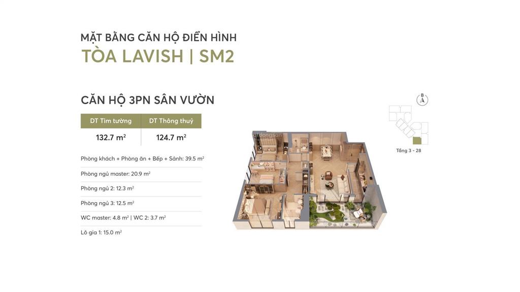 Giảm 2tỷ căn 3pn sân vườn vip tòa sm2, chỉ hơn 70tr/m2 vô địch về giá, htls 36t