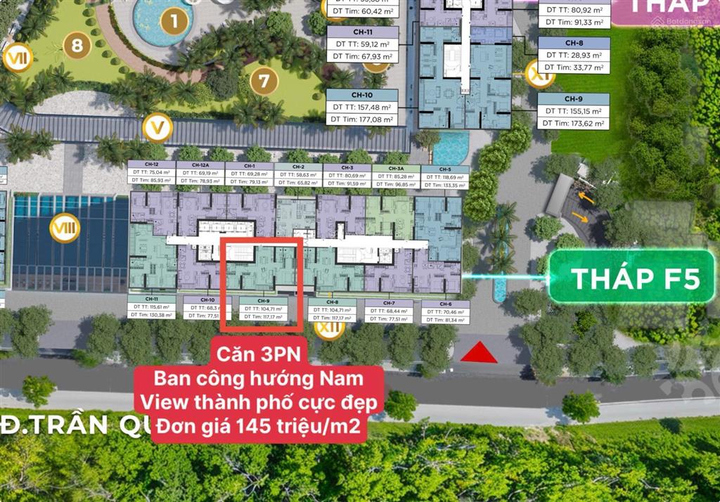 Căn 3pn tòa f5, diện tích 117m2, giá 15,2 tỷ, ban công hướng nam, view thành phố toà sun feliza