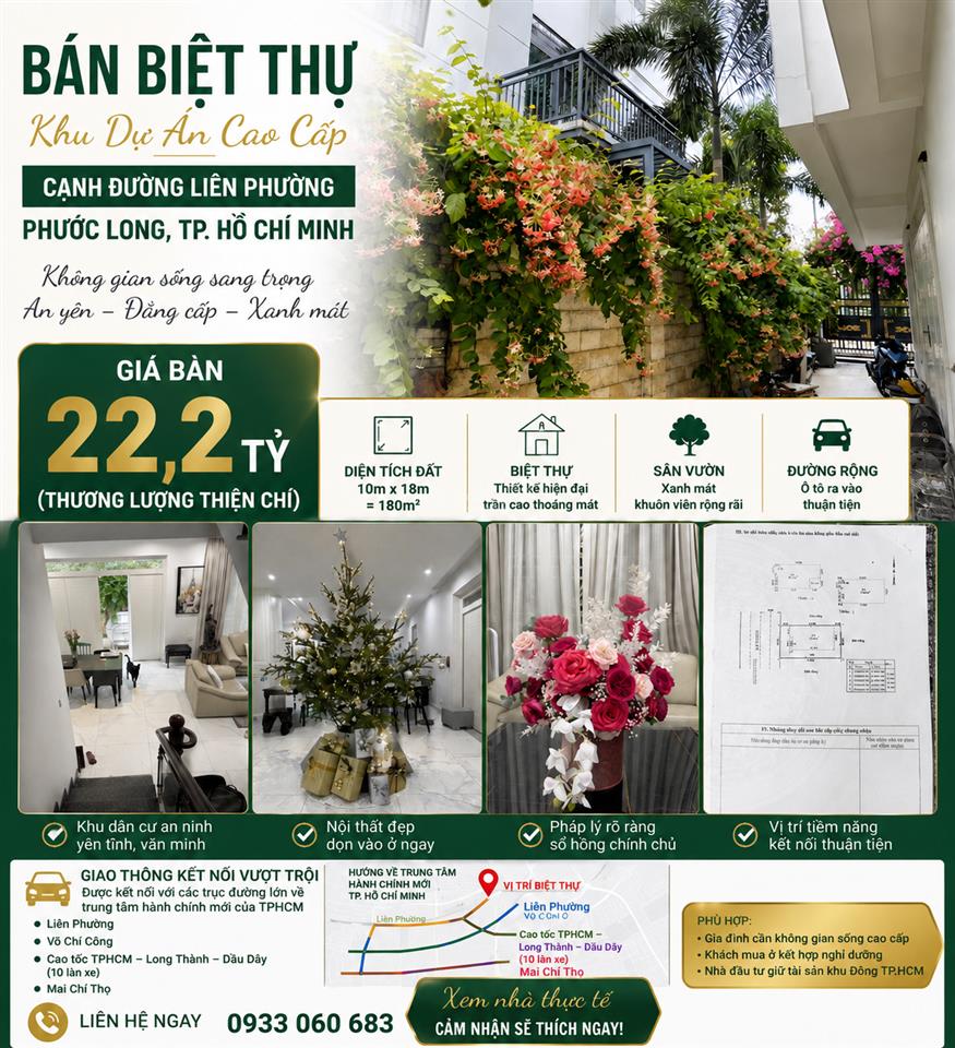 Bán biệt thự 185m2, 4pn, 5wc tại liên phường, 22,2 tỷ vnd