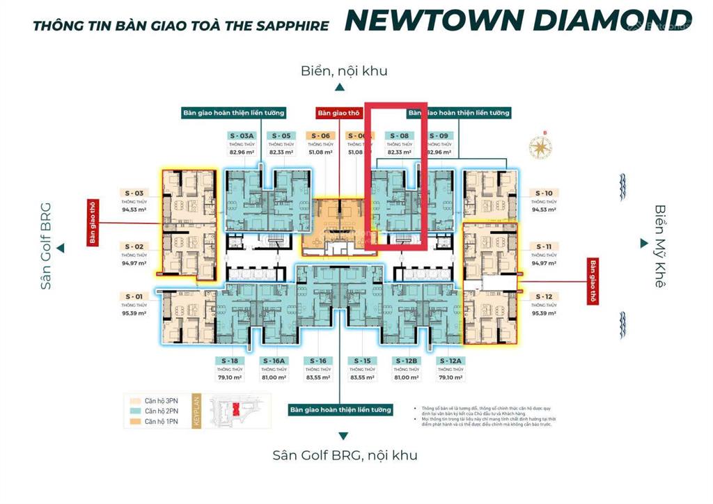 Căn độc quyền trục 05 giá tốt, 2pn view biển dt 82,3m2 căn hộ biển newtown diamond đà nẵng