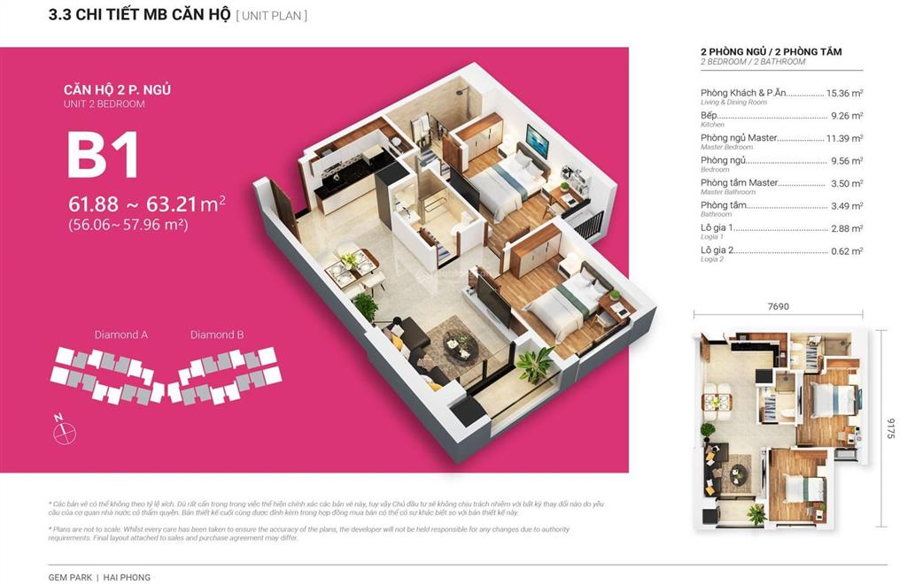 Căn hộ 2pn gem park hải phòng 57m² view đẹp, giá hấp dẫn chỉ từ 2,9 tỷ, trả chậm đến 2027