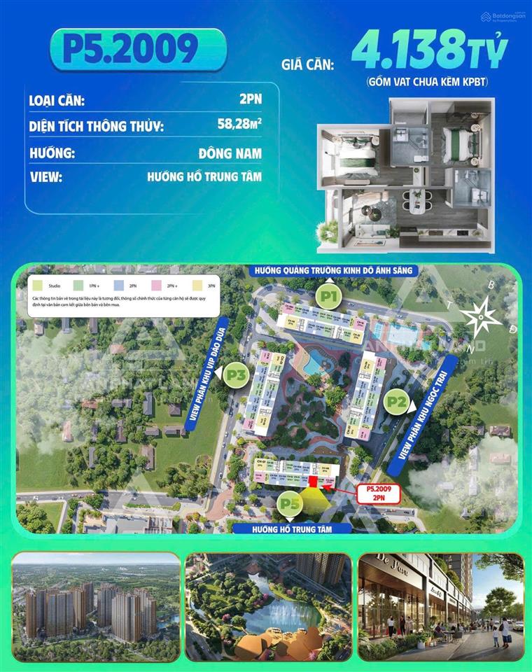 Nhà đẹp giá tốt phía đông thủ đô bán căn hộ 2pn cao cấp tầng trung dt 58m2 chỉ với 4,1 tỷ đồng