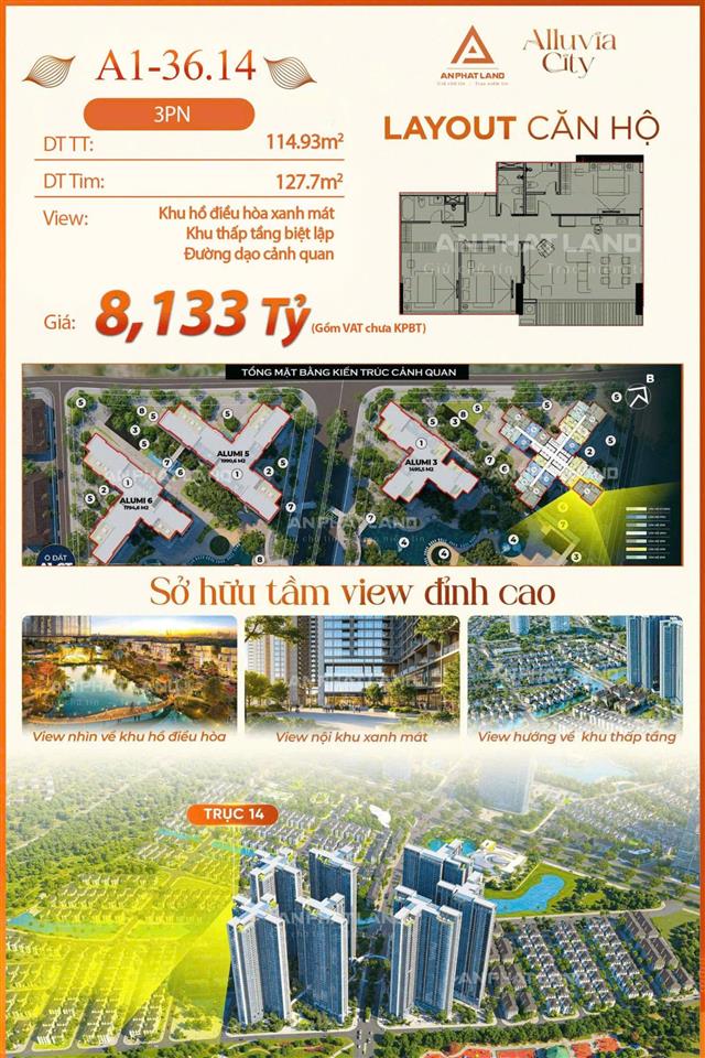 Chuẩn sống sang sống khỏe với siêu phẩm ch khoáng nóng 3pn bên sông hồng, 114,93m2 alumi premium