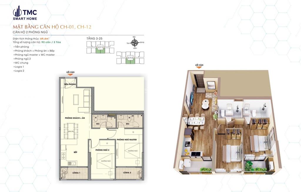 Bán cc tmc smart home, 70m2, tôi để lại tòa ct2 rẻ hơn 3% so với cđt