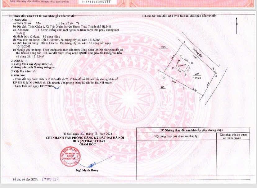 Chính chủ gửi bán lô góc 1300m tại xóm chùa tiến xuân !