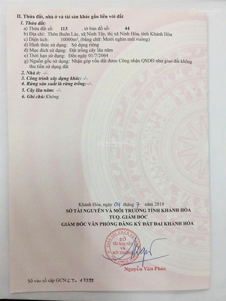 Bán đất xã ninh tây có dt 10.000 m2 tại thôn buôn lác