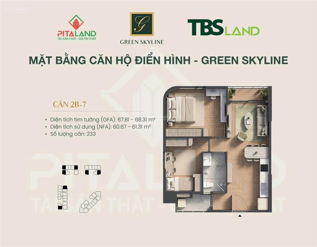 Green skyline tbs 1pn+ 51m2 tầng 6, view thoáng, đối diện go, ra làng đại học 5p, nhận nhà đón tết