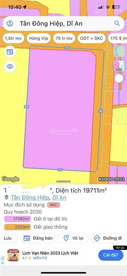 2 hécta, cách vincom 1km phường dĩ an hồ chí minh giá 400 tỷ