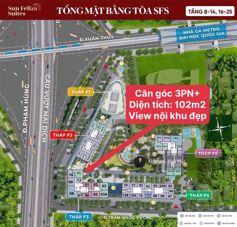 Căn góc 3pn + giá 16,1 tỷ, diện tích 116m2, tầng trung, view nội khu đẹp, toà sun feliza cầu giấy
