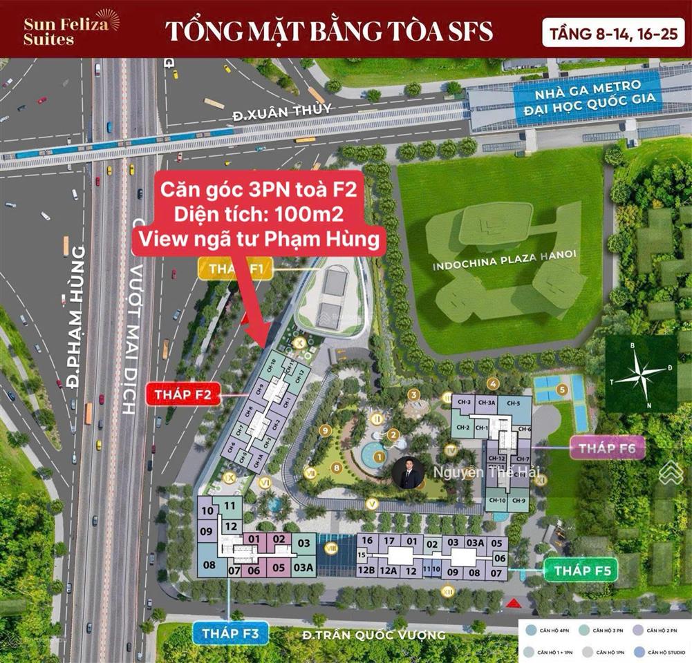 Căn góc 3pn diện tích 113m2 tòa f2, giá 13,7 tỷ, view ngã tư phạm hùng, sun feliza cầu giấy