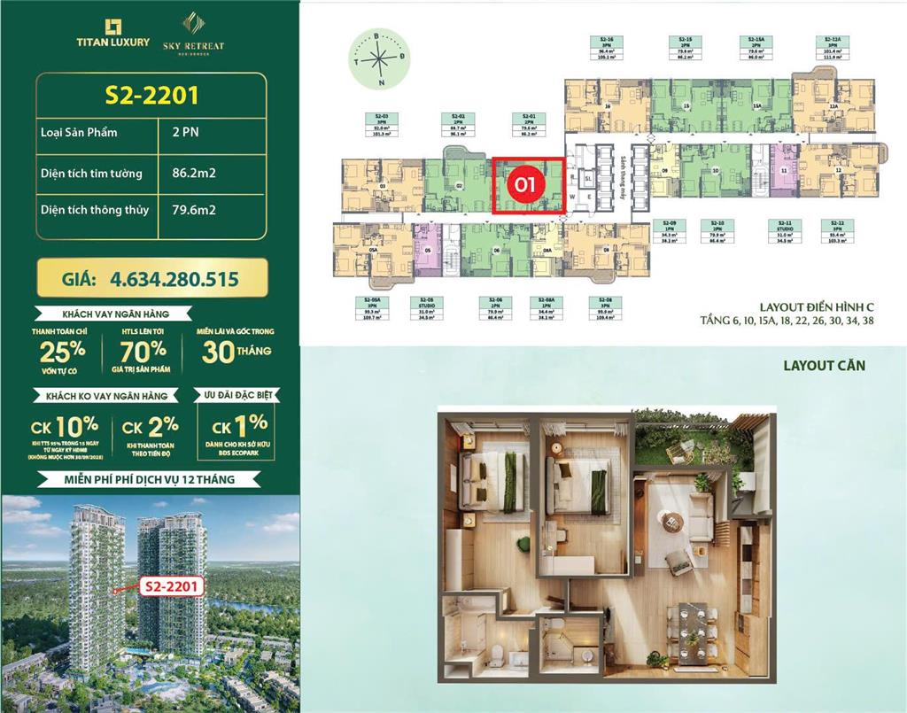 Bán căn hộ 2pn eco retreat view thoáng giá tốt