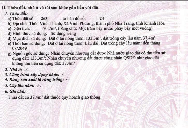 Chính chủ bán đất vĩnh phương nha trang