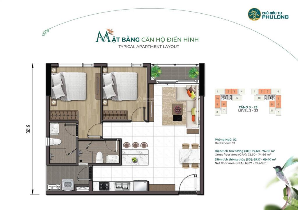 Bán cc essensia sky, nguyễn hữu thọ, 5,385 tỷ vnd, 74m2, 2pn + 2wc/pt