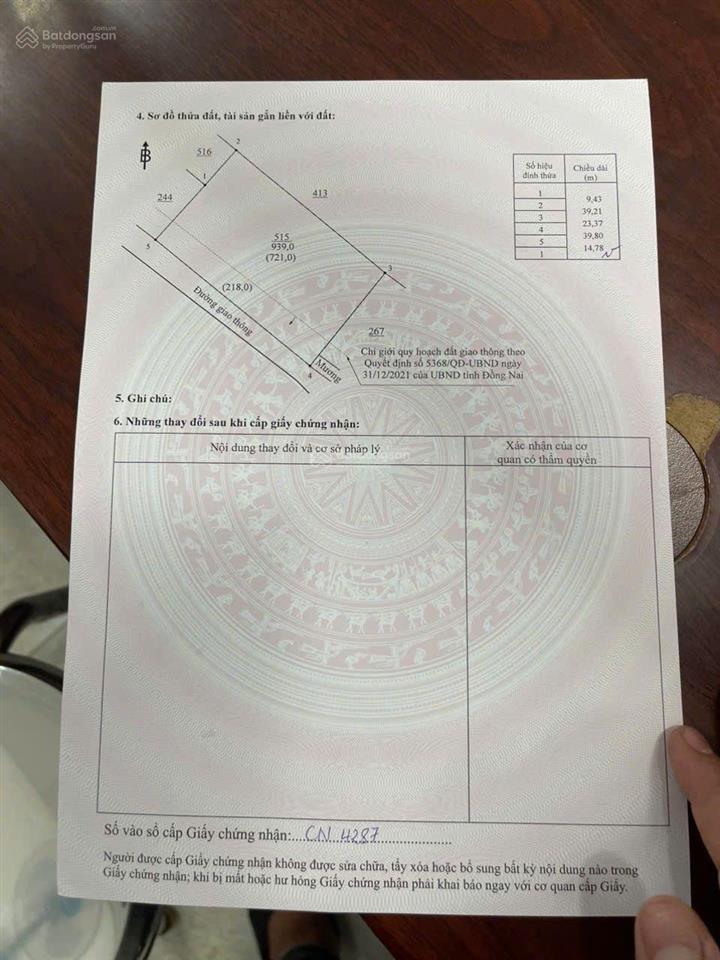 1,8 tỷ cho 40m mặt đường nhựa, 939m2, 100m2 thổ cư xã phú lý