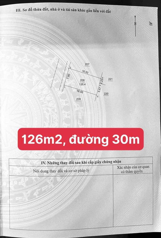 Hiếm có lô đất 126m2, mặt tiền 8m ở trục đường 30m, đã thông với kđt an lạc symphony