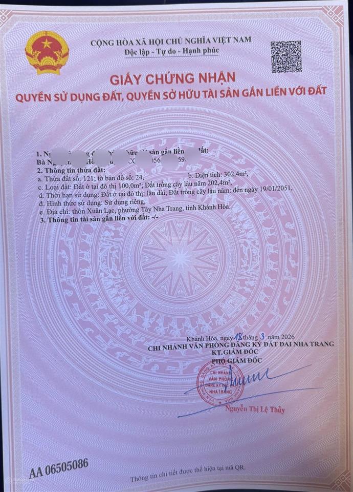 Bán đất tặng nhà cấp 4 đường xuân lạc, phường tây nha trang, khánh hòa. dt 302m2. giá 28tr/m2