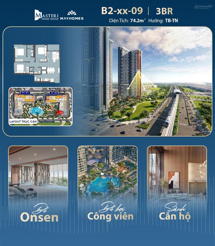 Cắt lỗ căn 3pn tòa b2 masteri grand avenue tại vinhomes cổ loa, giá hợp lý siêu rẻ
