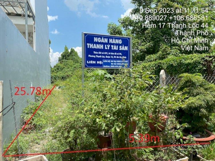 Bán đất thửa 631 tbd05, hẻm 17/9 của đường thạnh lộc 44, phường thạnh lộc, quận 12, tp.hcm