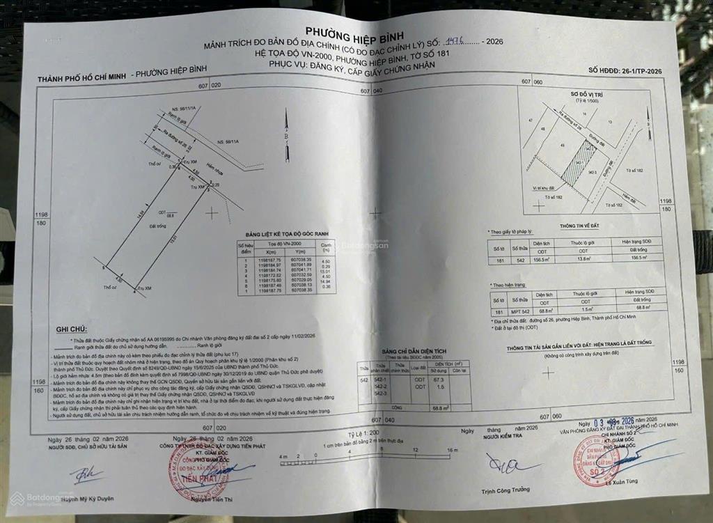 Bán đất đường 26 khu bên sông phường hiệp bình chánh thủ đức. dt 68,8m². giá 6,1 tỷ