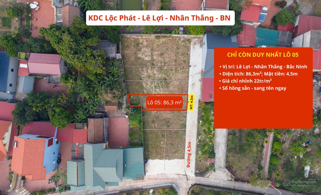 Chính chủ cần chuyển nhượng lô đất 86,3m2 lê lợi, xã nhân thắng, tỉnh bắc ninh