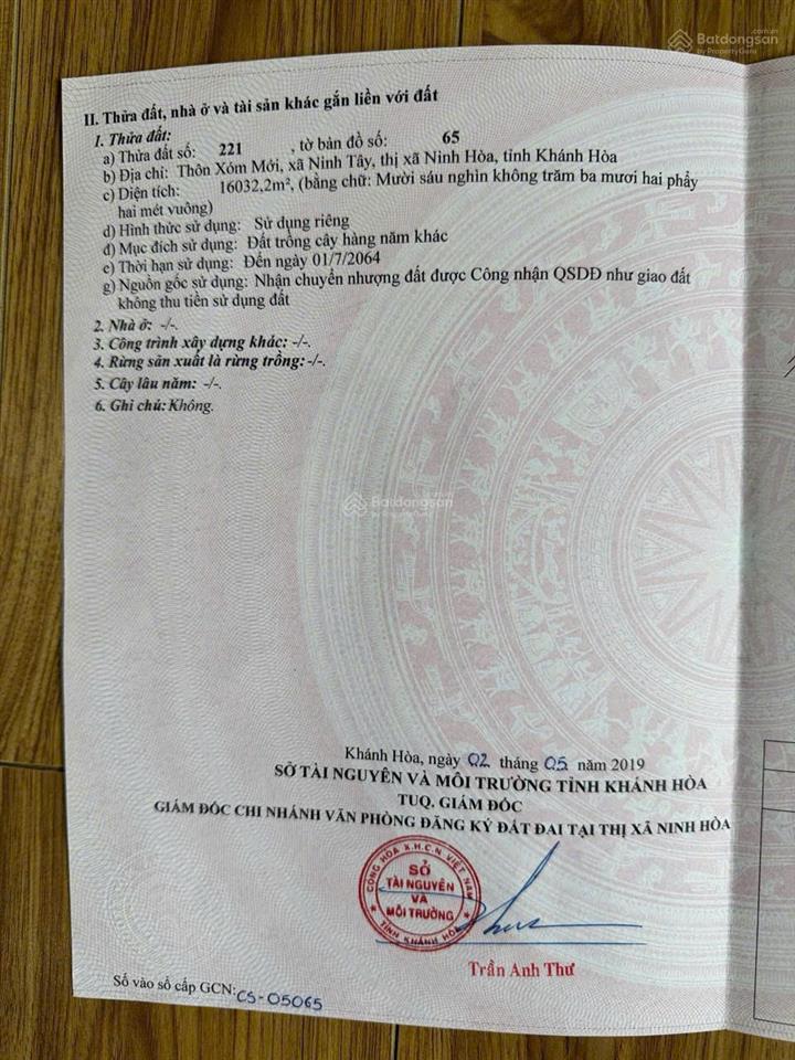 Cần bán lô đất thôn xóm mới, xã ninh tây, dt 16.032 m2