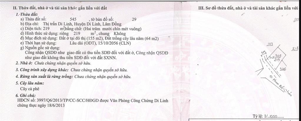 Bán nhà mặt tiền 219m2 mặt tiền đường phan bội châu di linh lâm đồng