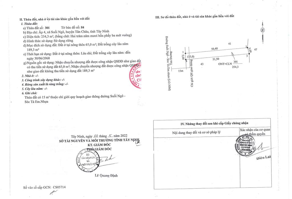 Bán qsdđ thửa đất số 301, tờ bản đồ số 84, ấp 4, x.suối ngô, h.tân châu, t.tây ninh
