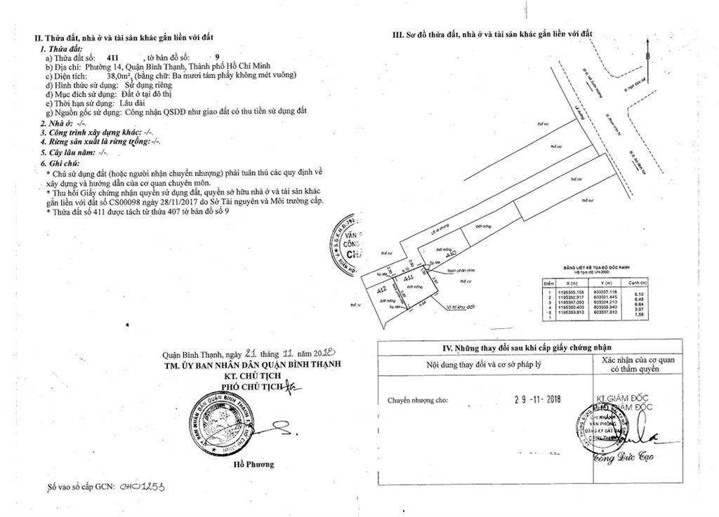 Bán qsdđ thửa đất số 411, tờ bản đồ số 9, p.14, q.bình thạnh, tp.hcm