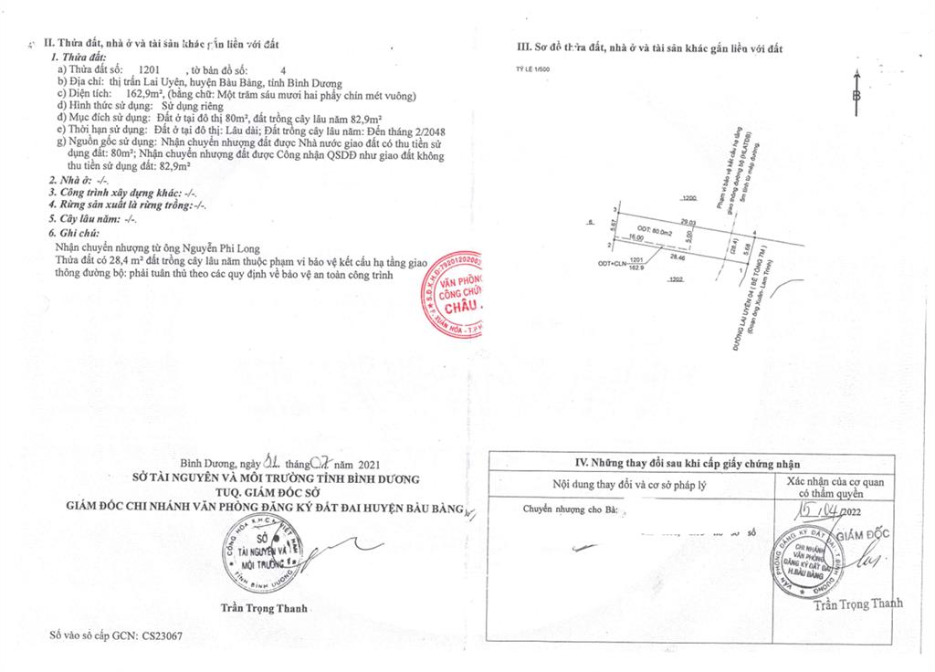 Bán qsdđ thửa đất số 1201, tờ bản đồ số 4, thị trấn lai uyên, h. bàu bàng, tỉnh bình dương