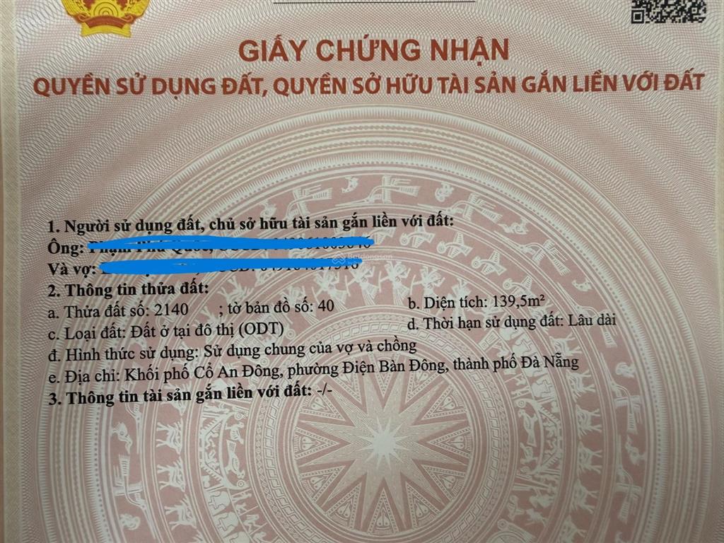 Bán đất mặt tiền hiếm 6m trần thủ độ điện bàn đông, tp đà nẵng. cách ngã tư thương tín, hội an 700m