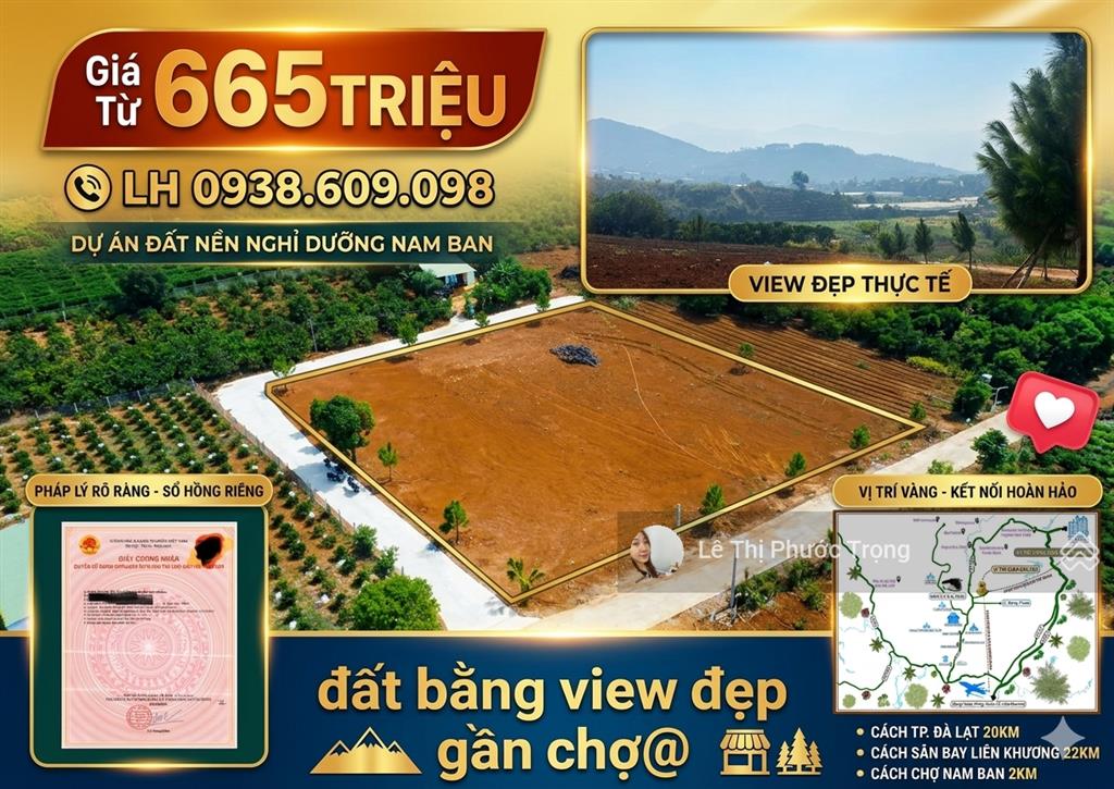 Đất thị trấn nam ban 650tr/132m2 cách dt725 chỉ 300 mét, về đà lạt rất gần, 0938 609 ***