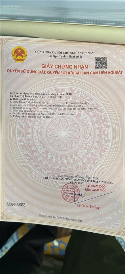 Cần bán gấp đất mặt tiền đường quốc lộ, ngay trung tâm ninh hoà