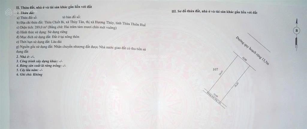 Bán đất mặt tiền 13,5m view công viên ở thủy tân phường hương thuỷ, tp huế 289m² = 10x28,9m