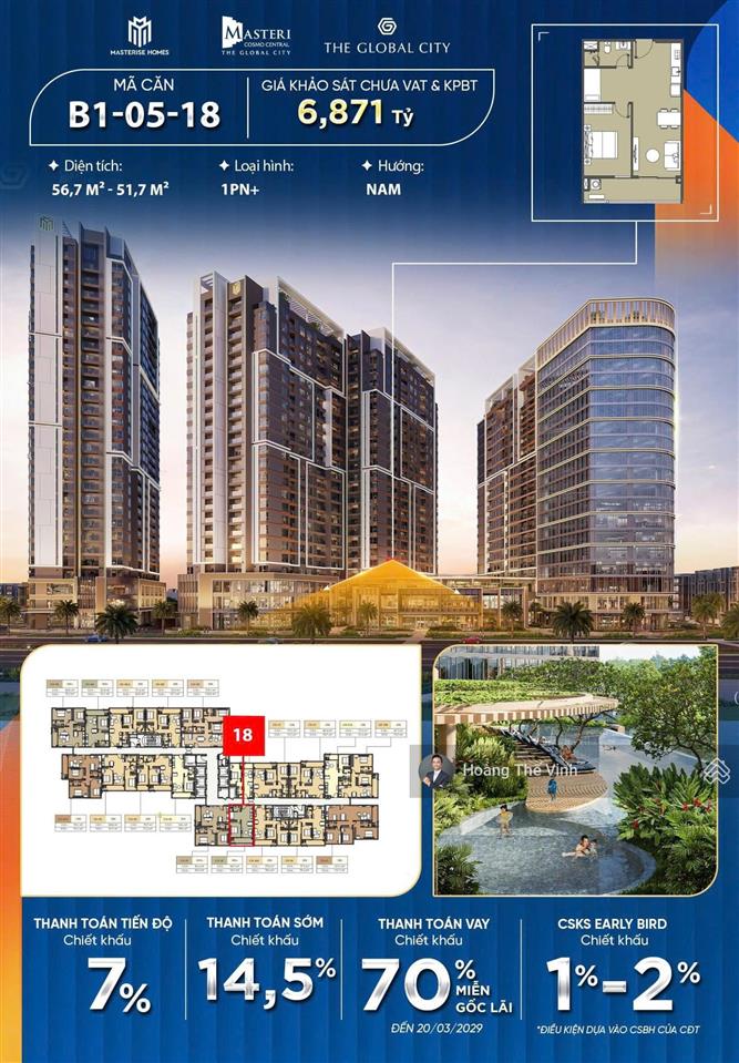 Bán căn hộ masteri cosmo central 6,871 tỷ, 56.7m2 view đẹp giá phù hợp khách nổi bật tư lâu dài
