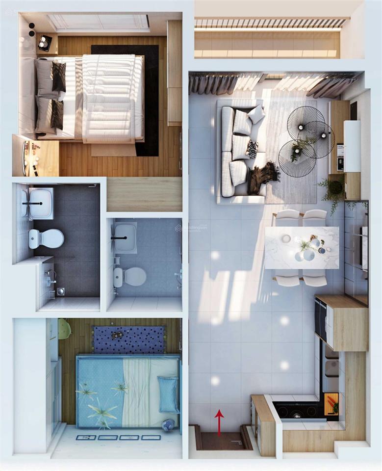 Bán căn 2 phòng ngủ, 2wc diện tích 53,6m2 chung cư bcons miền đông giá 2tỷ350, sổ sẵn cầm tay