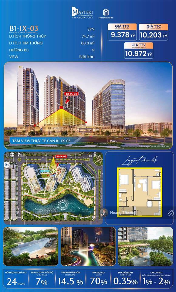 Căn 2pn giá phù hợp cho gia đình mua ở tại trung tâm global sở hữu 2 tầm view cực xịn 0932 778 ***