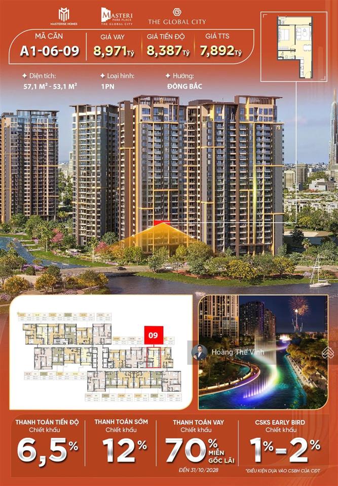 Căn 1 phòng ngủ view sông hiếm còn sót lại giá chủ đầu tư không phí dịch vụ gấp 0932 778 ***