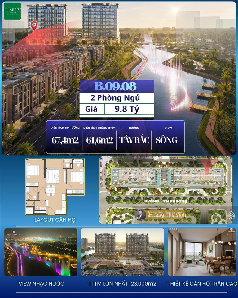 Chính chủ bán căn 2 phòng lumière midtown view nhạc nước giá gốc 0932 778 ***