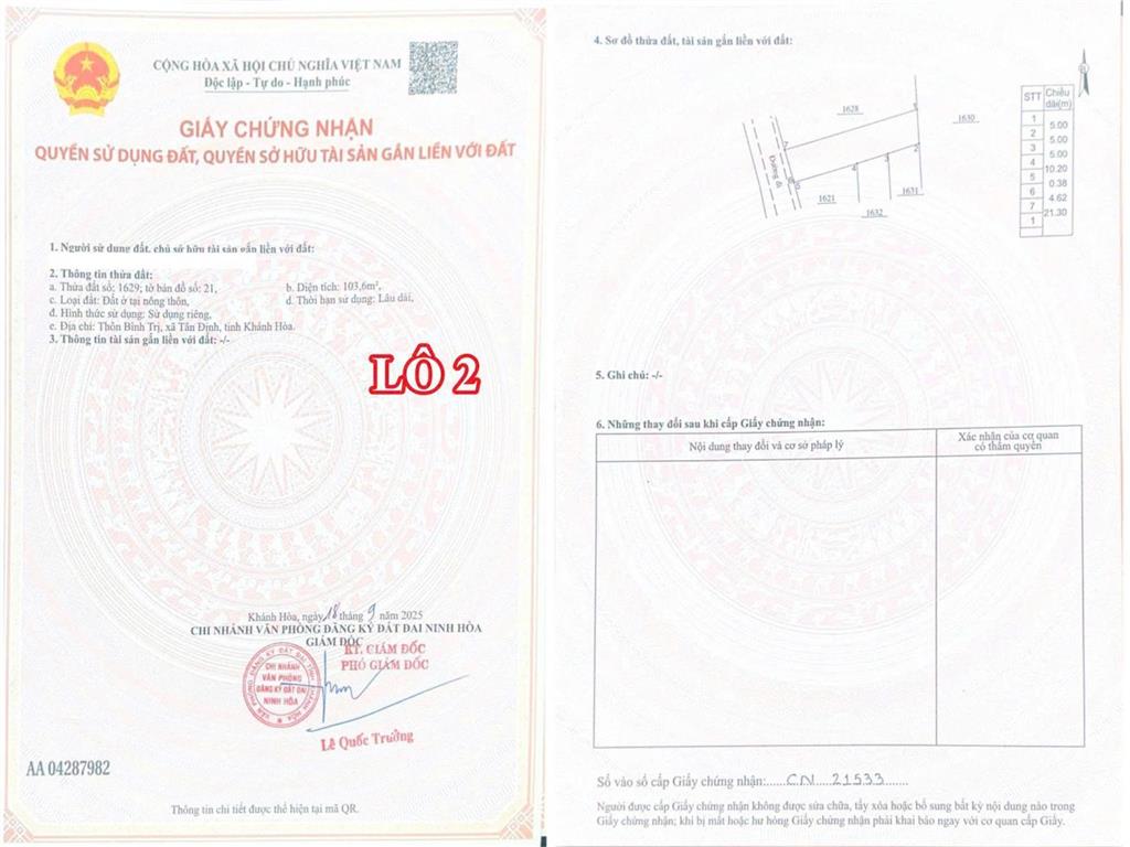 Đất nền 103m2 thổ cư tại xã ninh bình, 480 triệu, sổ đỏ công chứng ngay